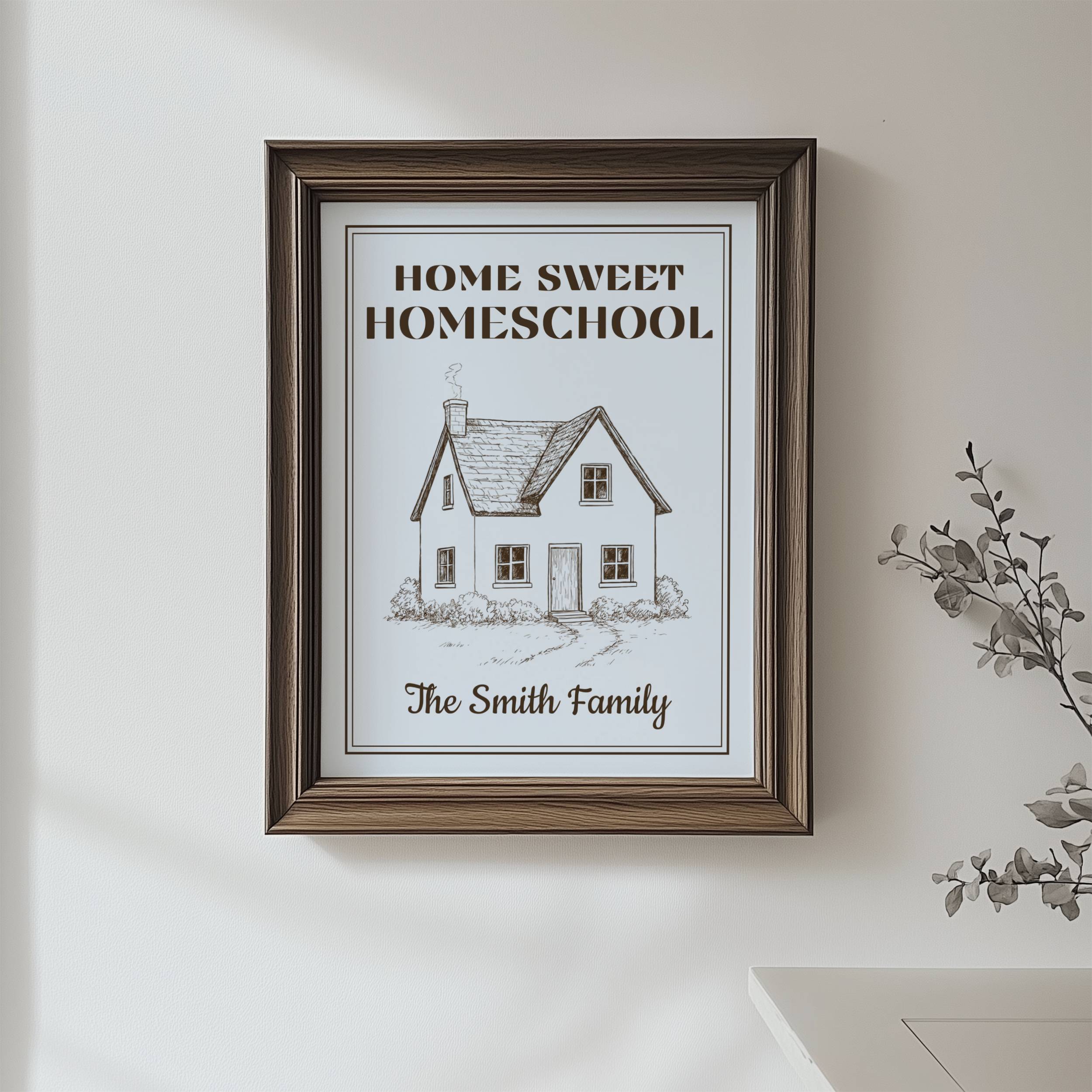 Home Sweet Homeschool Poster — Personalized Family Wall Art | Sky Blue Vintage Style Paper Wall Art for Homeschool Decor