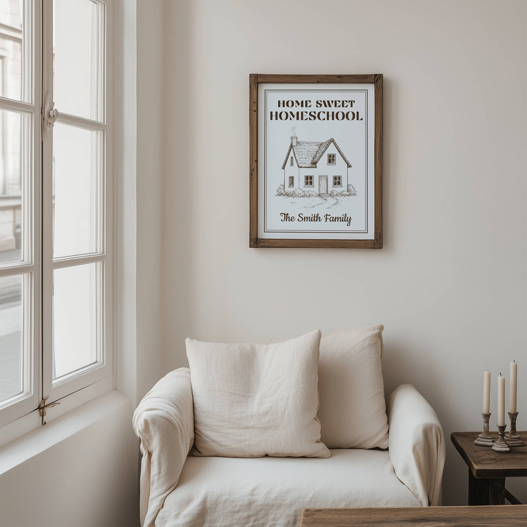 Home Sweet Homeschool Poster — Personalized Family Wall Art | Sky Blue Vintage Style Paper Wall Art for Homeschool Decor